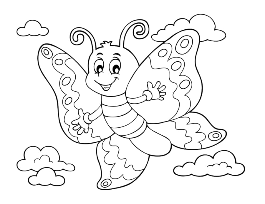 Butterfly Cartoon Waving Cute Coloring Pages Pdf Free Vectors